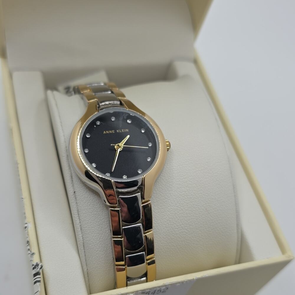 Anne Klein Women’s Quartz Two- Black Dial, Gold Silver Tone 28mm